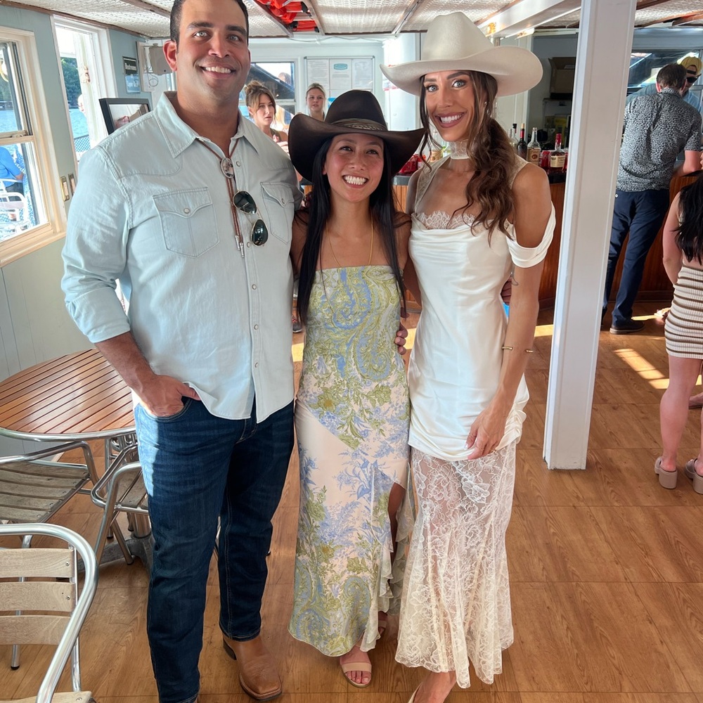 Elegant White Lace Dress with Cowboy Hat